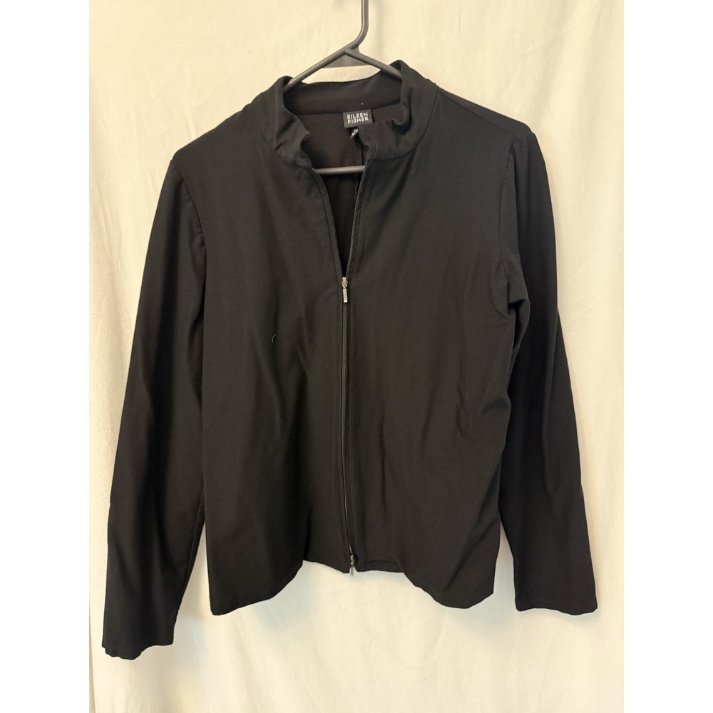 Eileen Fisher M Black Full Zip Jacket Stretch Knit Minimalist Career Casual